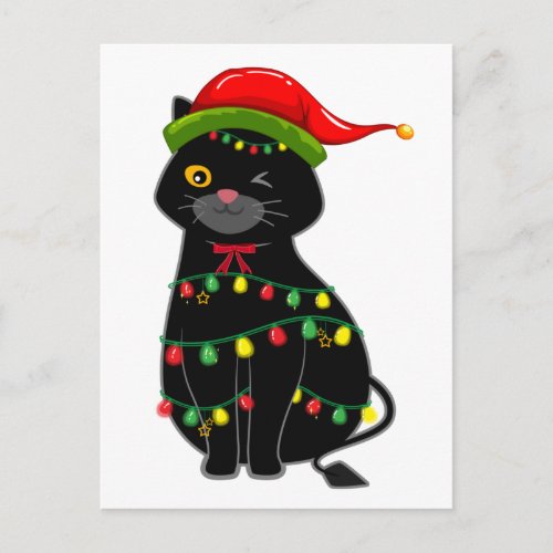 Black Cat christmas lights Postcard