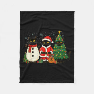 Black Cat Christmas Lights Reindeer Santa Meowy Ca Fleece Blanket