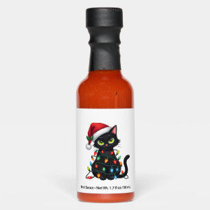 Black Cat Christmas Lights Santa Hat Funny Xmas Ca Hot Sauces