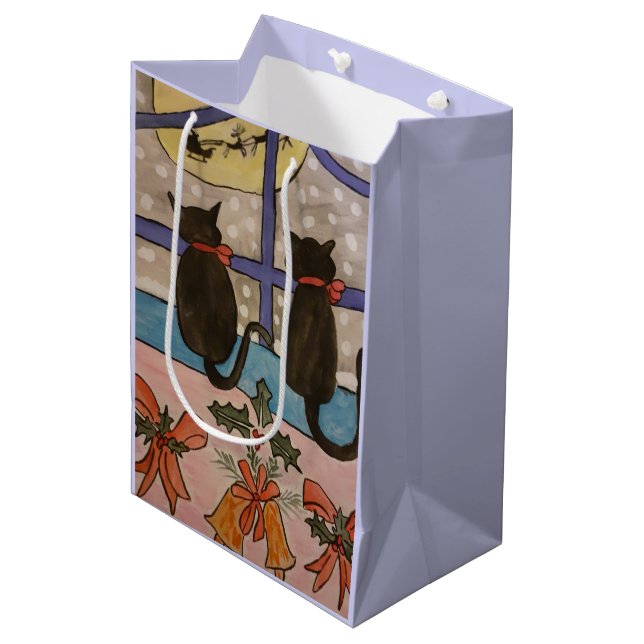 Black Cat Christmas Medium Gift Bag (Front Angled)