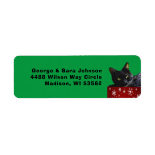Black Cat Christmas on Snowflakes Address Label