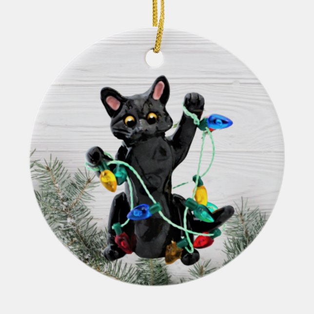 Black Cat Christmas Ornament (Front)