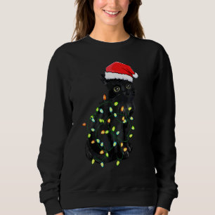 Black Cat Christmas Pajama Cat Kitten  Xmas Lights Sweatshirt