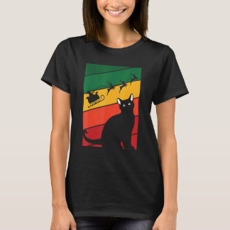 Black Cat Christmas Pajama Cute Santa Reindeer X M T-Shirt