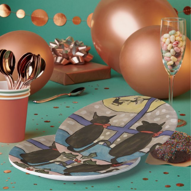 Black Cat Christmas Paper Plates (Multi)