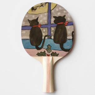 Black Cat Christmas Ping Pong Paddle