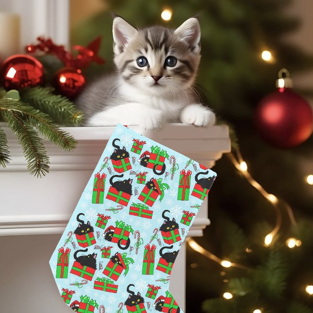 Black Cat Christmas Presents Pattern Small Christmas Stocking (Creator Uploaded)