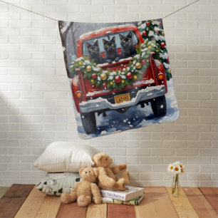 Black Cat Christmas Red Truck Holiday Baby Blanket