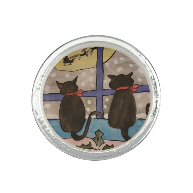 Black Cat Christmas Ring (Front)