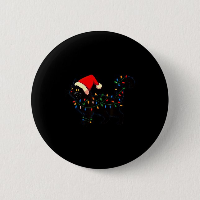 Black Cat Christmas Santa Hat Funny  Button (Front)