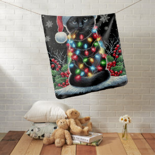 Black Cat Christmas Santa Hat Funny Meowy Cat Baby Blanket