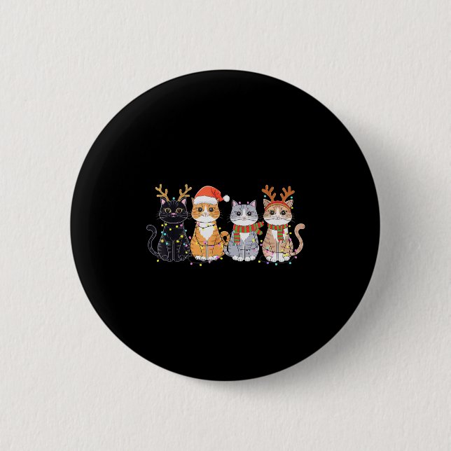 Black Cat Christmas Santa Hat Funny Meowy Cat  Button (Front)