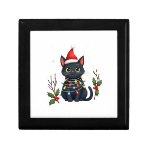 Black Cat Christmas Santa Hat Funny Meowy Cat T-Sh Gift Box