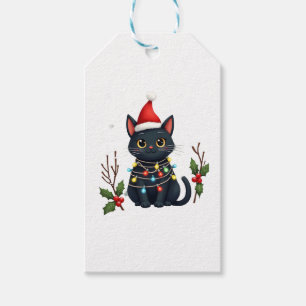 Black Cat Christmas Santa Hat Funny Meowy Cat T-Sh Gift Tags