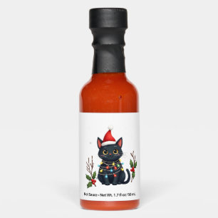 Black Cat Christmas Santa Hat Funny Meowy Cat T-Sh Hot Sauces