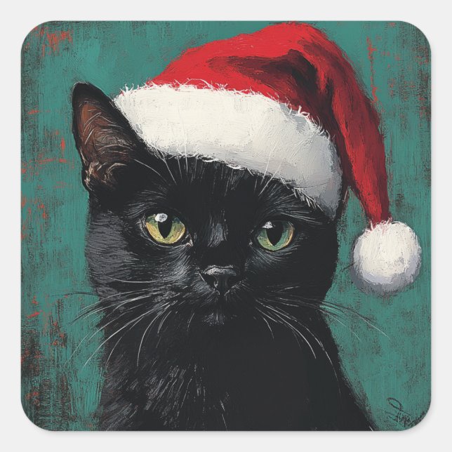 Black Cat Christmas Square Sticker (Front)