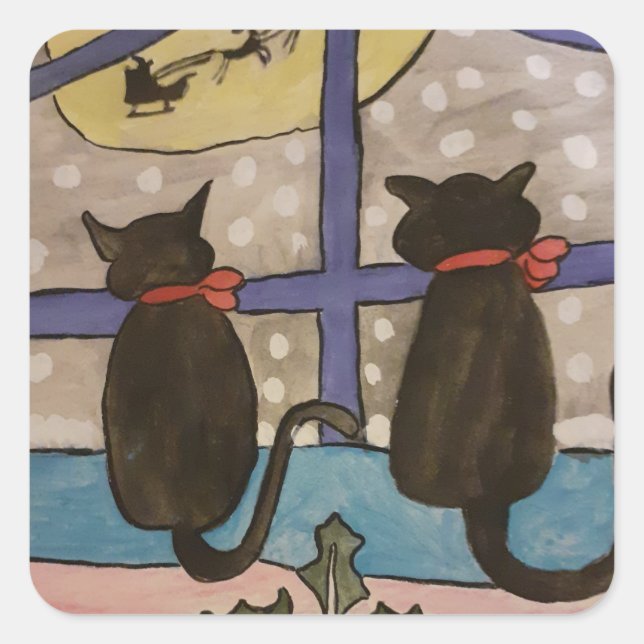 Black Cat Christmas Square Sticker (Front)