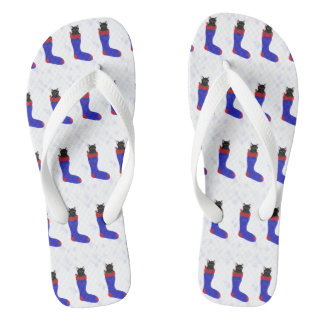 Black Cat Christmas Stocking Snowflakes FlipFlops