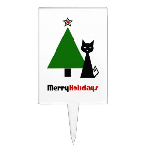 {black cat} & {christmas tree} cake topper