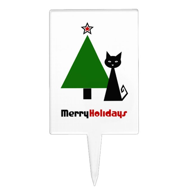 {black cat} & {christmas tree} cake topper (Front)