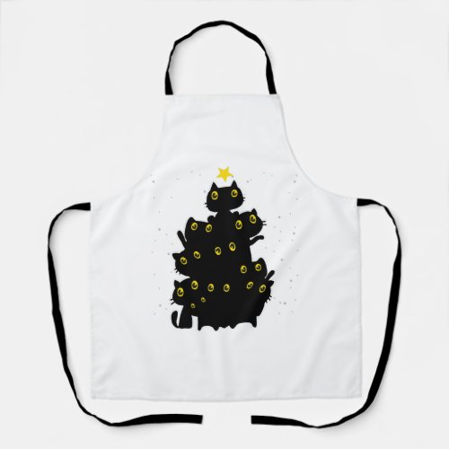 Black Cat Christmas Tree Cats Star Apron