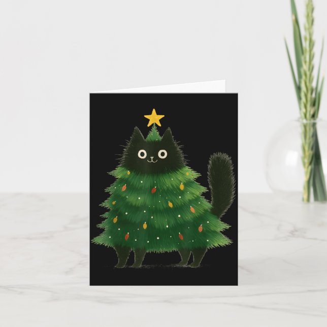 Black Cat Christmas Tree Cute Holiday Pet Lover De Card (Front)