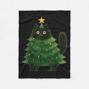Black Cat Christmas Tree Cute Holiday Pet Lover De Fleece Blanket