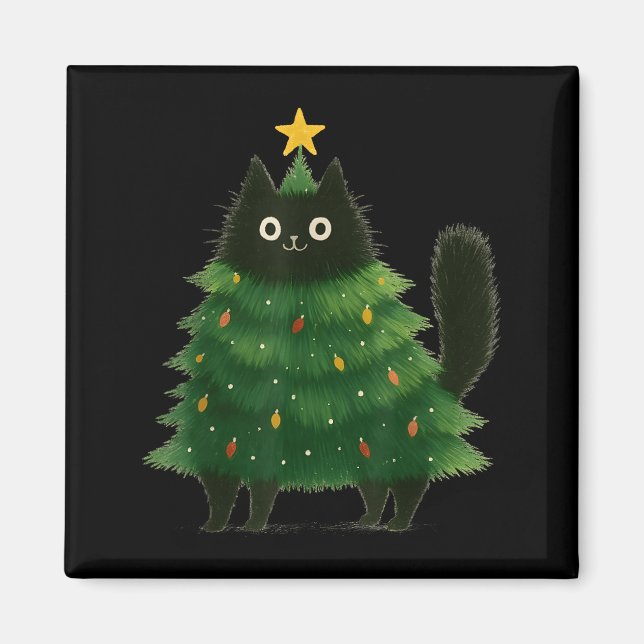 Black Cat Christmas Tree Cute Holiday Pet Lover De Magnet (Front)