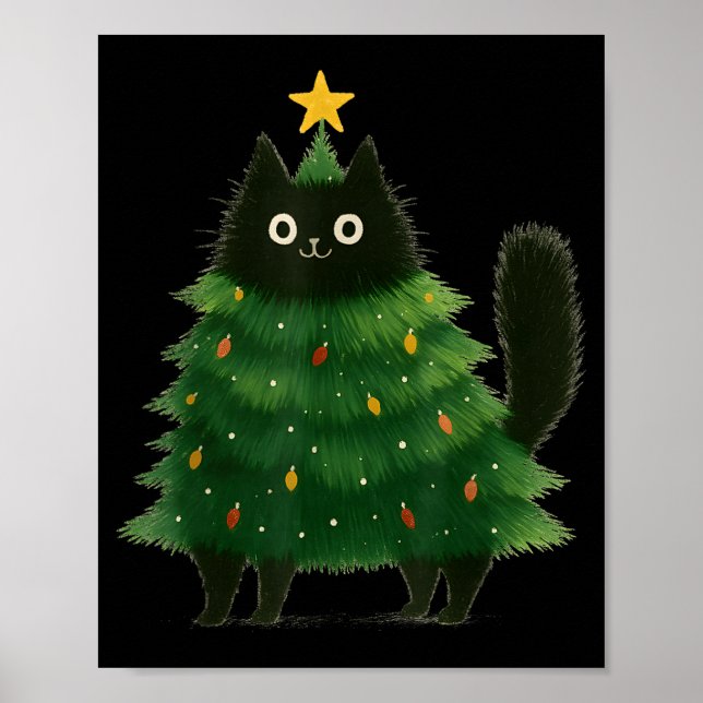 Black Cat Christmas Tree Cute Holiday Pet Lover De Poster (Front)