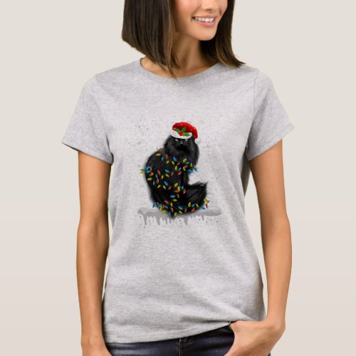 Black Cat Christmas Tree Deco Lights Funny Xmas T_Shirt