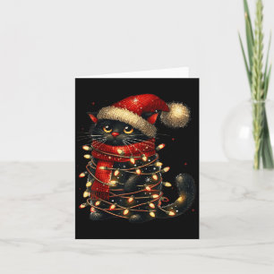 Black Cat Christmas Tree Lights Funny Meowy Xmas M Card