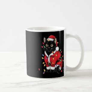 Black Cat Christmas Tree Lights Funny Santa Kitten Coffee Mug