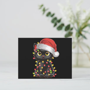 Black Cat Christmas Tree Lights Funny Santa Kitten Holiday Postcard