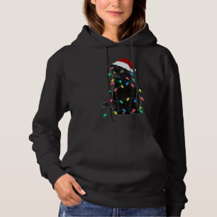 Black Cat Christmas Tree Lights Funny Santa Kitten Hoodie