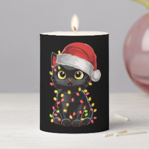 Black Cat Christmas Tree Lights Funny Santa Kitten Pillar Candle
