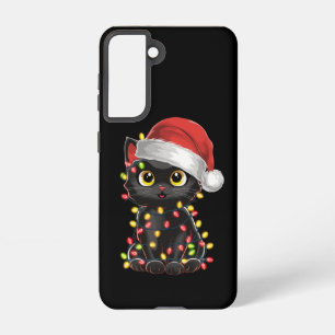Black Cat Christmas Tree Lights Funny Santa Kitten Samsung Galaxy S21 Case