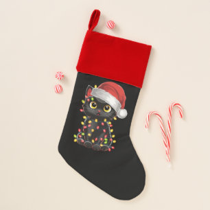 Black Cat Christmas Tree Lights Funny Santa Kitten Stocking