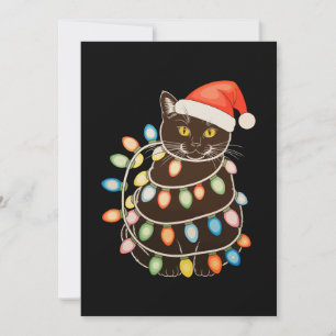 Black Cat Christmas Tree Lights Santa Hat Xmas Invitation