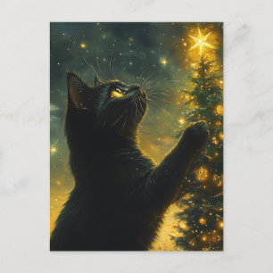 Black Cat Christmas Tree Postcard