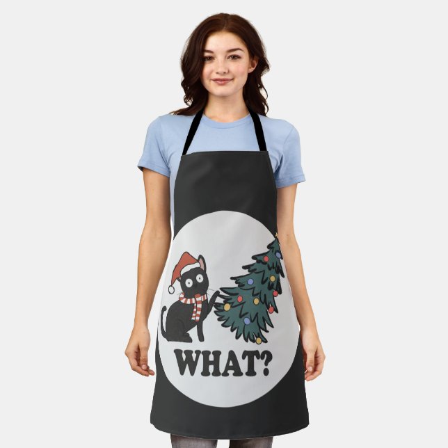 Black Cat Christmas Tree Santa Hat Funny What Cute Apron (Worn)