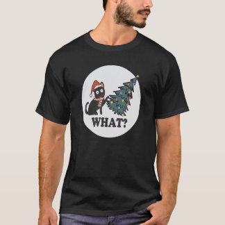 Black Cat Christmas Tree Santa Hat What Cute Anima T-Shirt