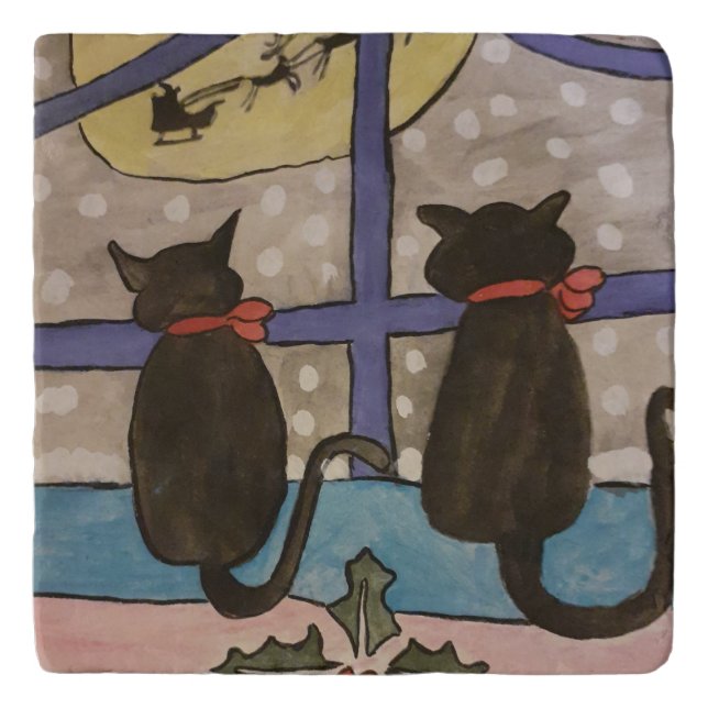 Black Cat Christmas Trivet (Front)