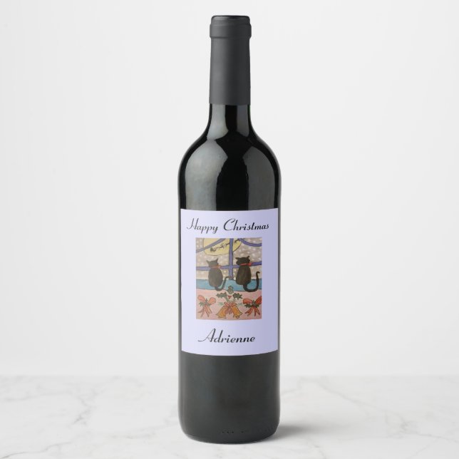 Black Cat Christmas Wine Labels (Front)