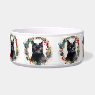 Black Cat Christmas Wreath Festive Kitten Bowl