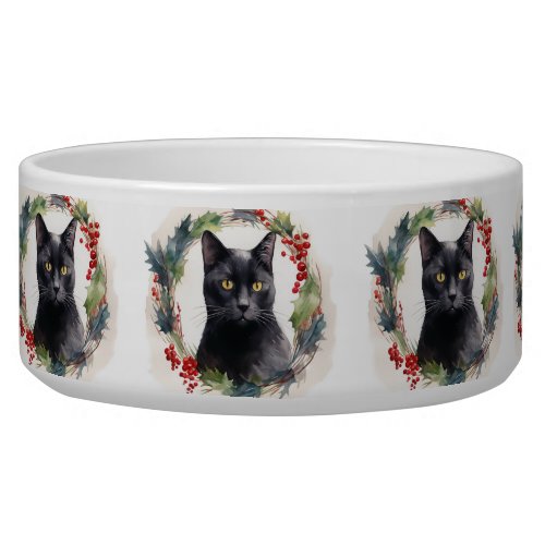 Black Cat Christmas Wreath Festive Kitten Bowl