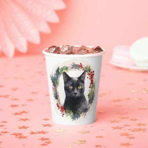 Black Cat Christmas Wreath Festive Kitten Paper Cups