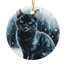 Black Cat Circle Christmas Xmas Ornament