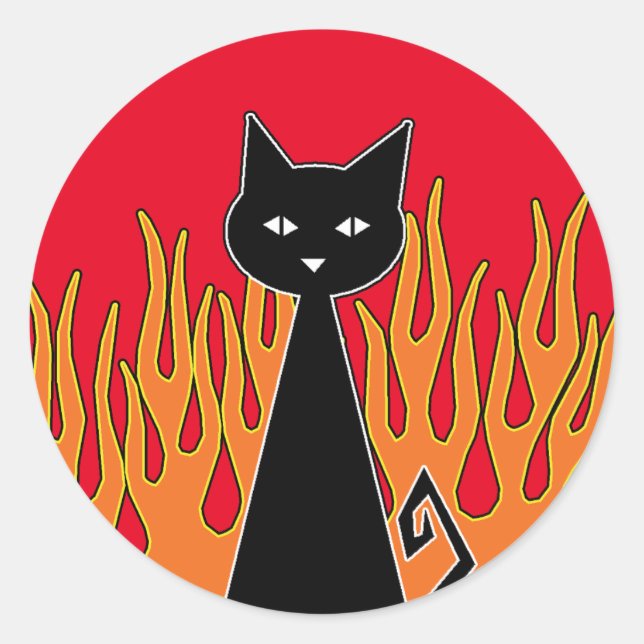 Black Cat Classic Round Sticker (Front)
