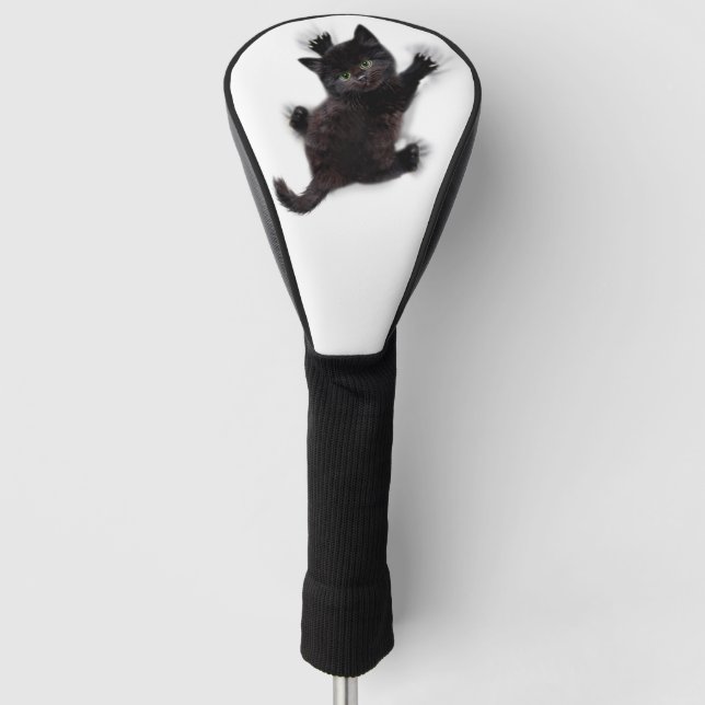 Black Cat Climbing On Human Back Golf Head Cover (Front)