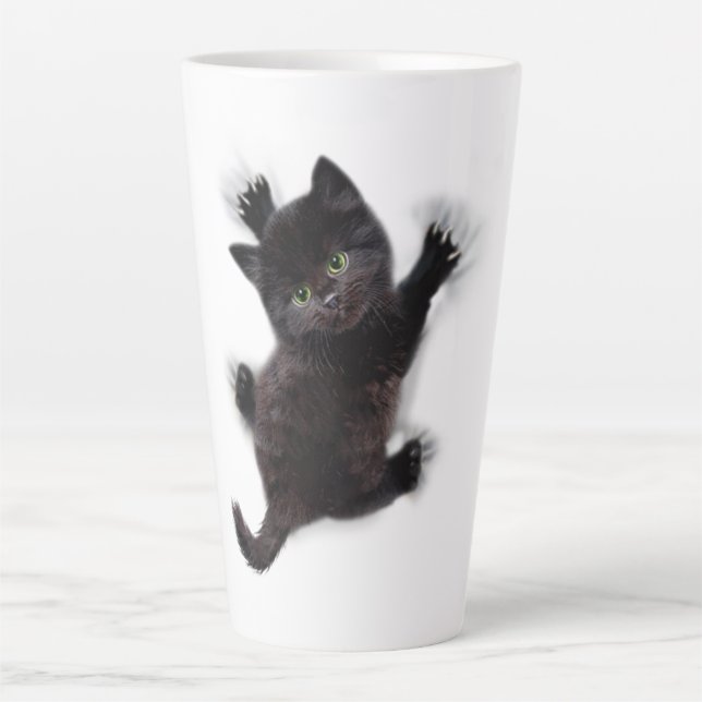 Black Cat Climbing On Human Back Latte Mug (Front)